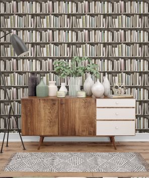 papel de parede estante de livros