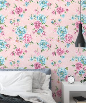 papel de parede floral rosa para quarto