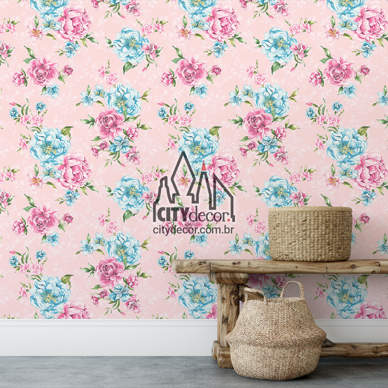 papel de parede floral rosa e azul papel de parede floral rosa e azul