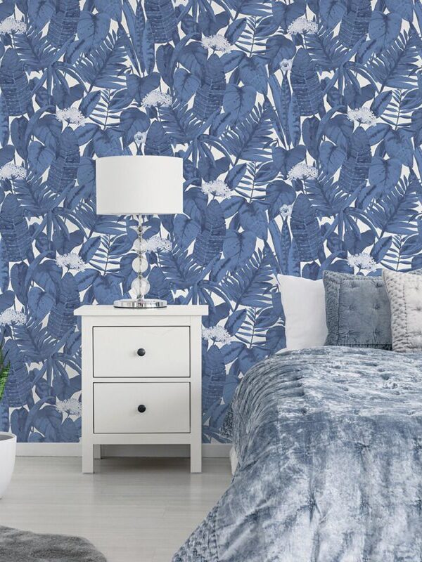 papel de parede folhas azuis