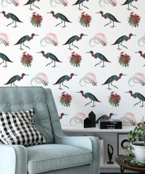 Papel de parede animais passarinhos garça azul para sala