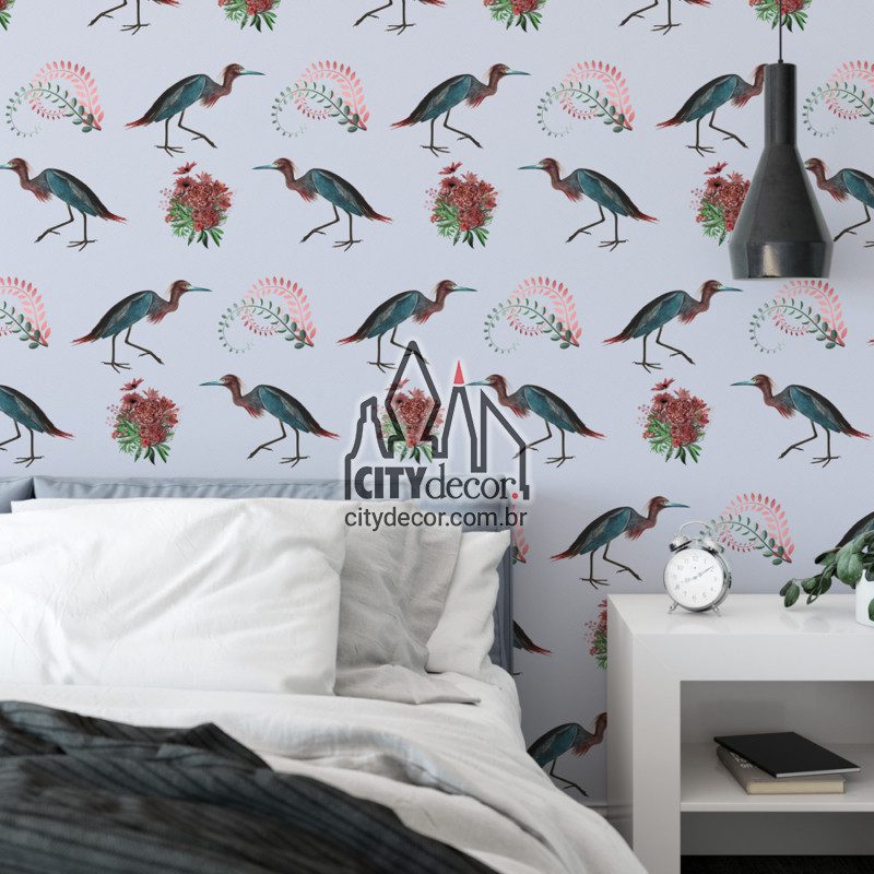 Adesivo papel de parede garça azul - Azul Papel de parede animais pássaros garça azul para quarto