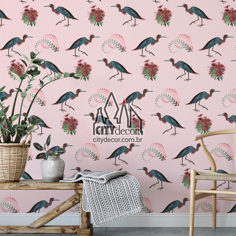 Adesivo papel de parede garça azul - Rosa Papel de parede animais garça