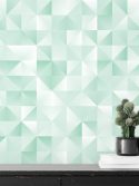 Papel de parede geométrico triângulos e quadrados verde claro esmeralda