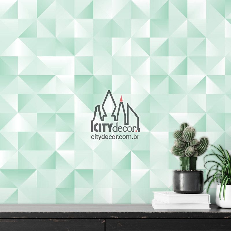 Adesivo papel de parede geométrico esmeralda Papel de parede geométrico triângulos e quadrados verde claro esmeralda