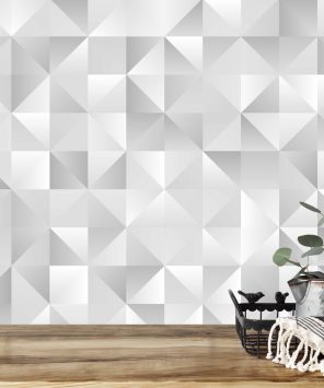 Papel de parede geométrico cinza grafite quadrados e triângulos