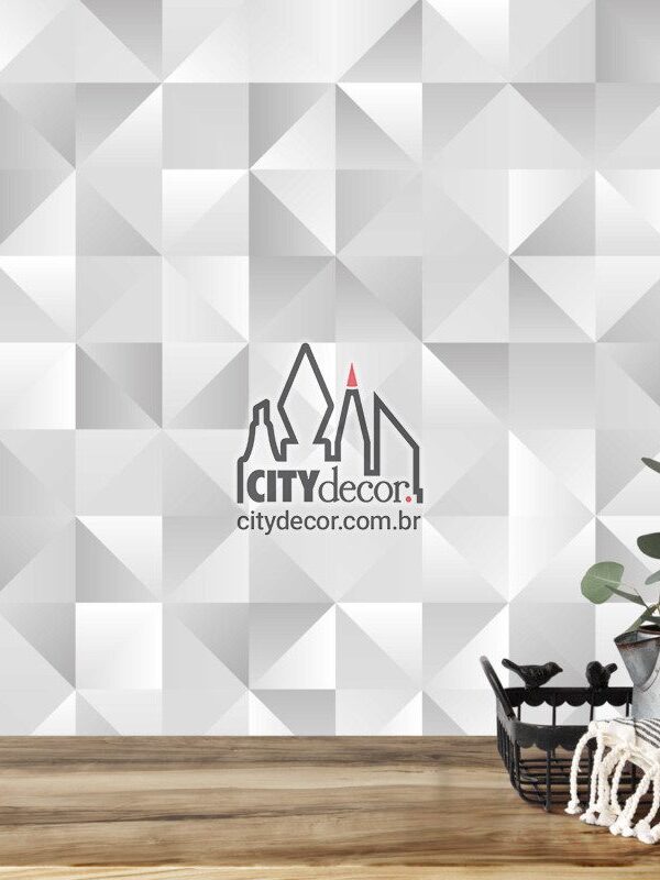 Papel de parede geométrico cinza grafite quadrados e triângulos