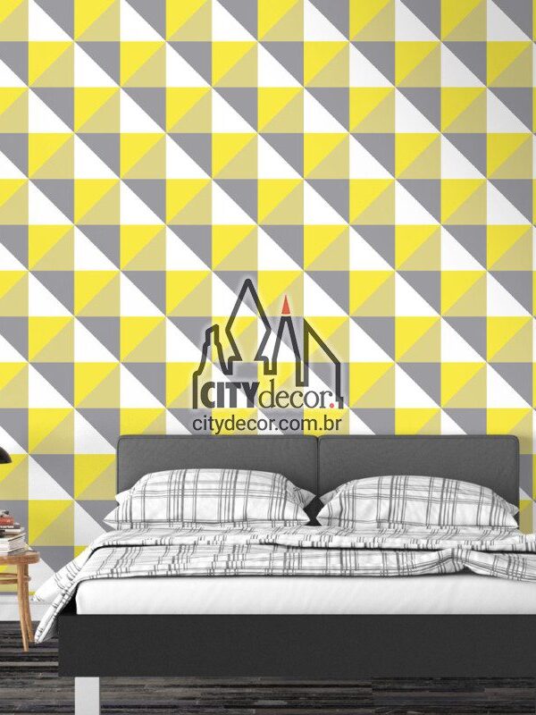 papel de parede geométrico amarelo e cinza