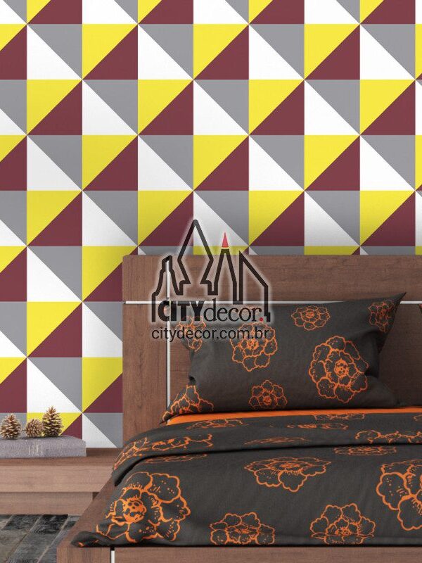 papel de parede geométrico vermelho e amarelo