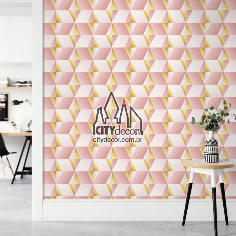 Adesivo papel de parede geométrico rosa e dourado