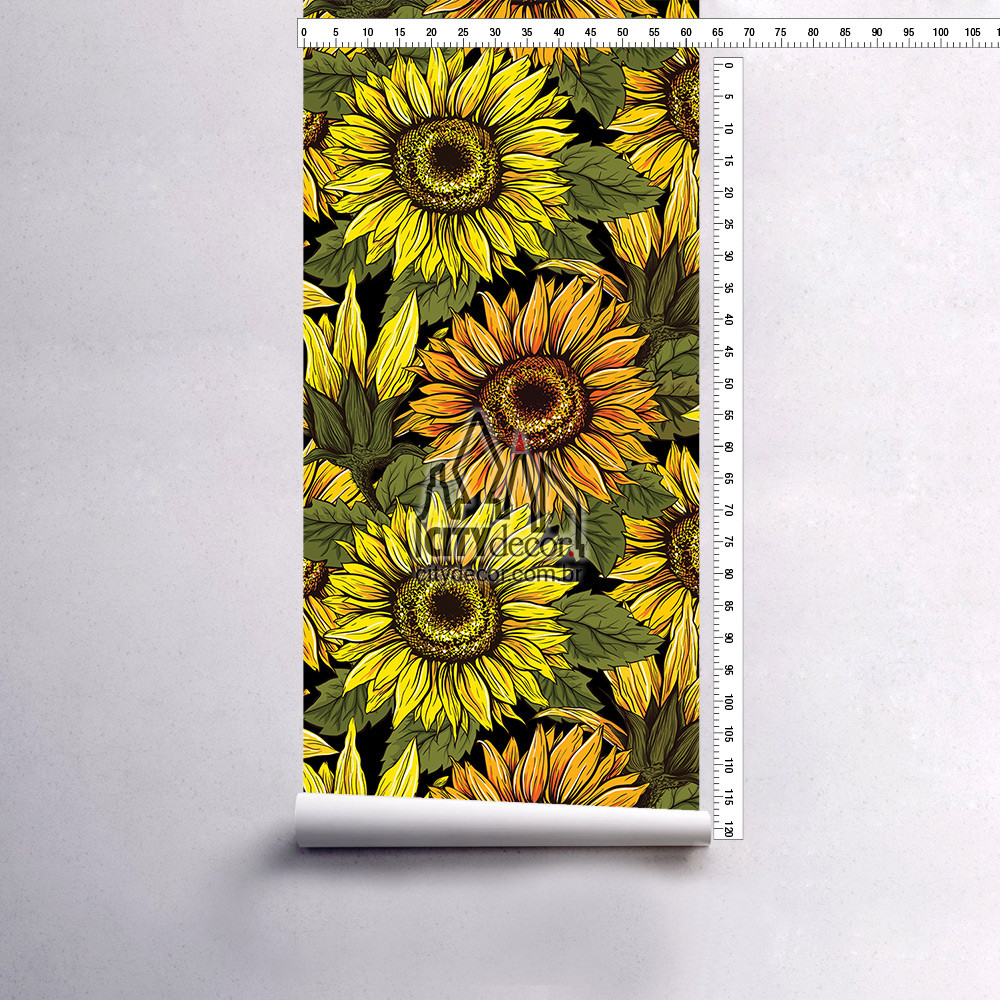 papel-de-parede-girassois-desenhados-folha-preto