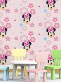 Papel de parede Minnie rosa com flores