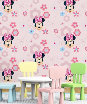 Papel de parede Minnie rosa quarto infantil