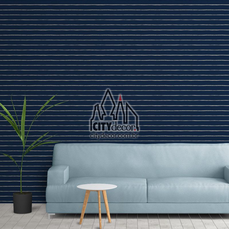 Papel de parede listrado à mão livre azul e bege Papel de parede listras finas tortinhas azul