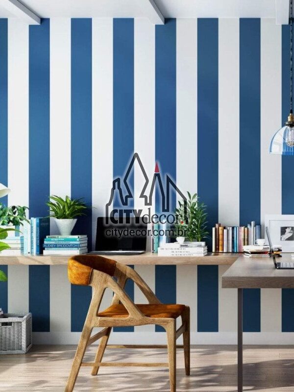 Papel de parede listrado náutico azul atlântico