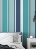 Papel de parede listrado azul e cinza