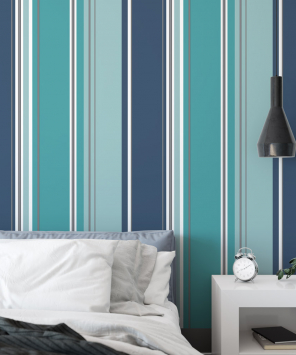 Papel de parede listrado azul e cinza