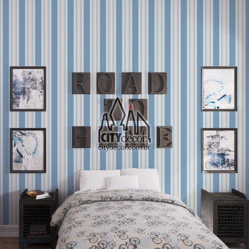 Papel de parede listrado azul dos sonhos Papel de parede listrado azul para quarto