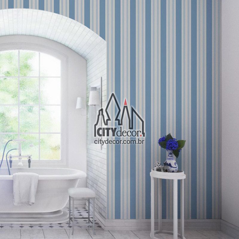 Papel de parede listrado azul dos sonhos Papel de parede listrado azul e bege