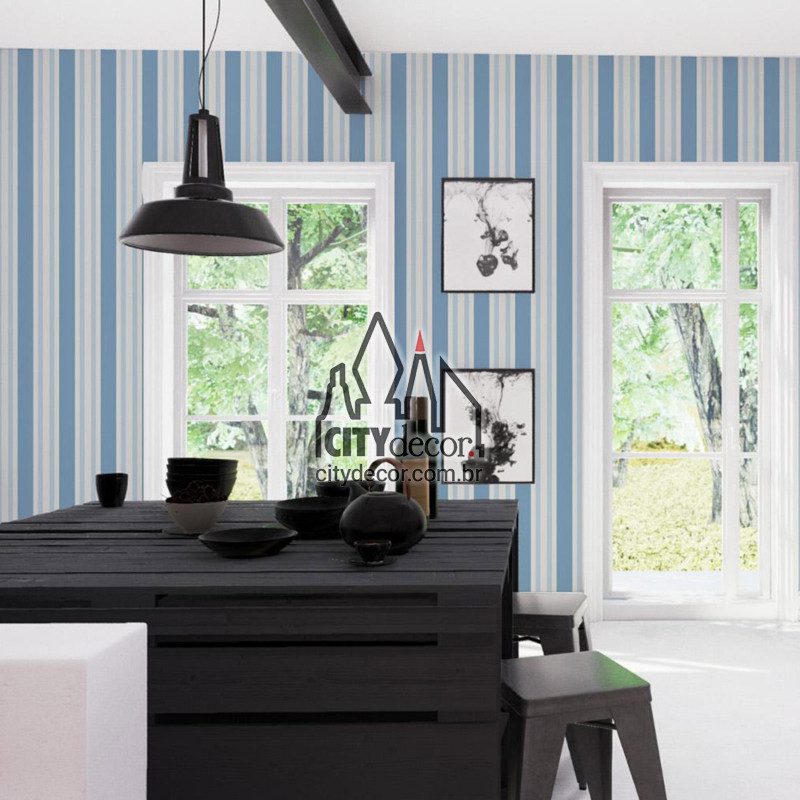 Papel de parede listrado azul e cinza Papel de parede listrado azul e cinza