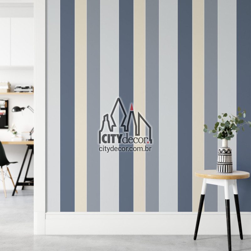 Papel de parede listrado céu de chuva Papel de parede listrado azul para sala