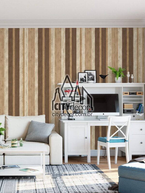 papel de parede listrado boiserie