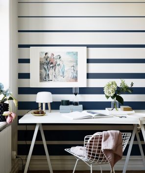Papel de parede listrado horizontal gradação azul e branco listras finas e grossas