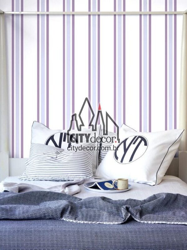 Papel de parede listrado lavanda lilás e azul