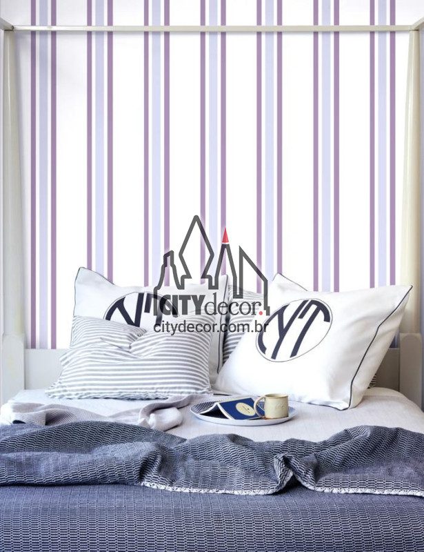 Adesivo papel de parede listrado lavanda Papel de parede listrado lavanda lilás e azul