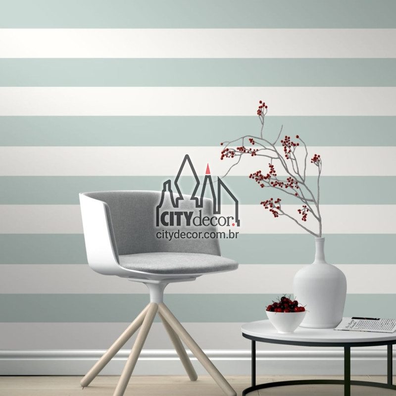 Adesivo papel de parede listrado horizontal verde e branco Papel de parede listrado horizontal verde menta e branco