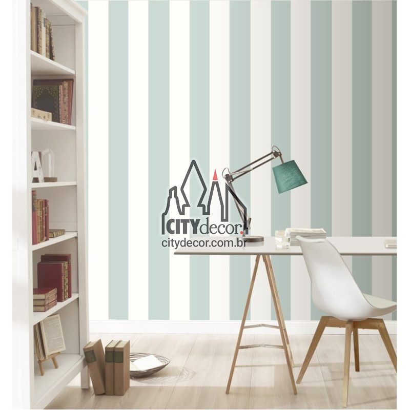 Adesivo papel de parede listrado vertical verde e branco Papel de parede listrado vertical verde menta e branco