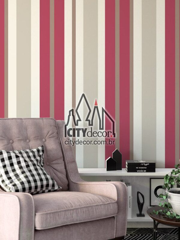 Papel de parede listrado vermelho e bege