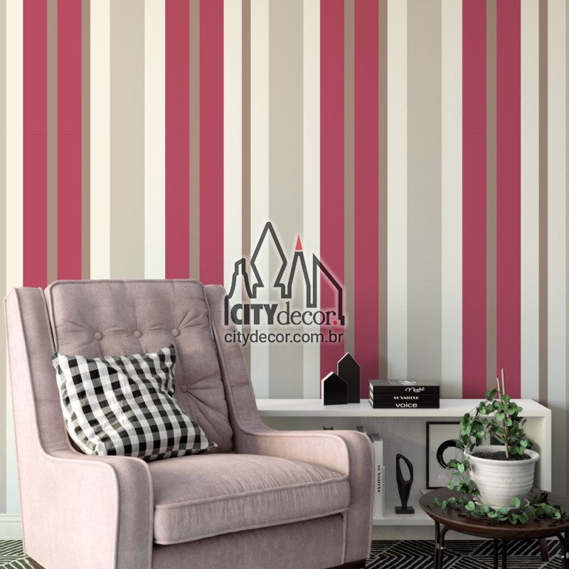 Papel de parede listrado vinho e creme Papel de parede listrado vermelho e bege