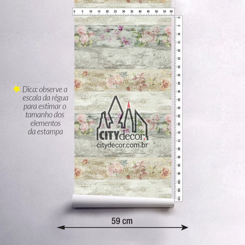 Adesivo papel de parede ripas de madeira floral