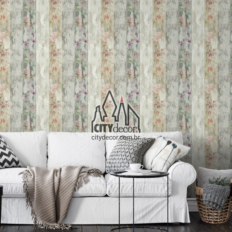 Adesivo papel de parede ripas de madeira floral Papel de parede madeira floral vertical