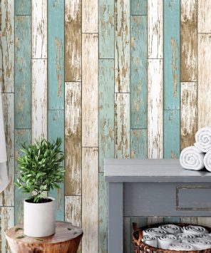 Papel de parede madeira azul
