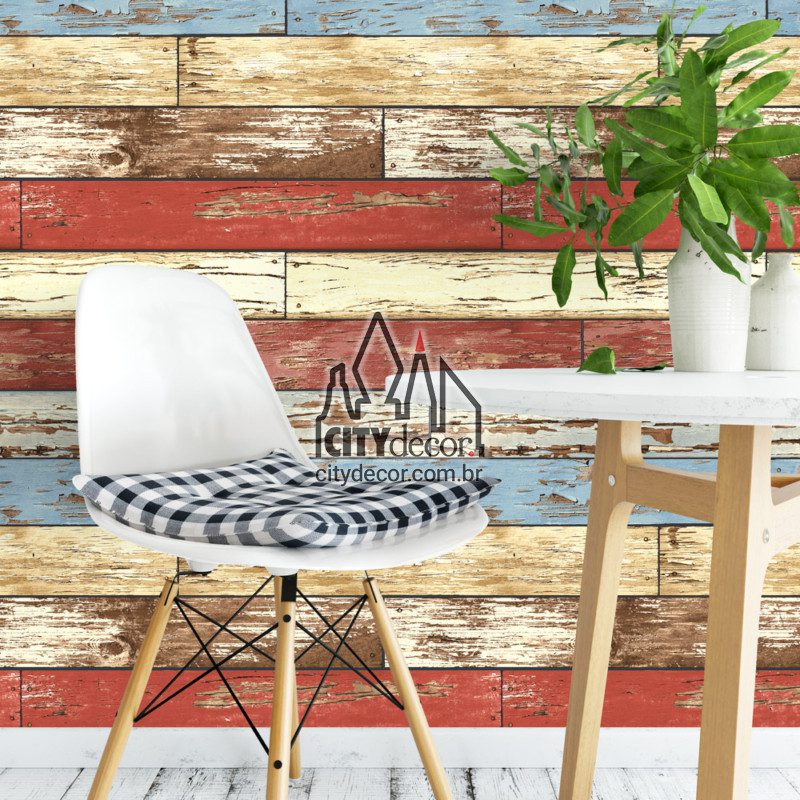 Papel de parede ripas de madeira vermelha Papel de parede ripas de madeira vermelha