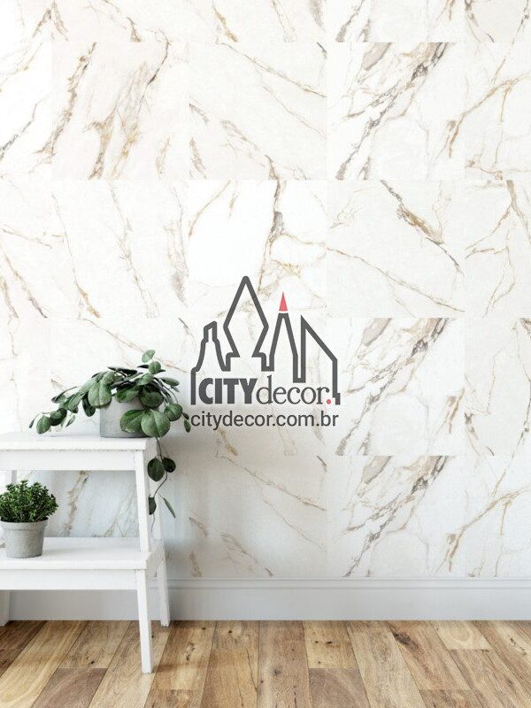 papel de parede mármore branco e dourado