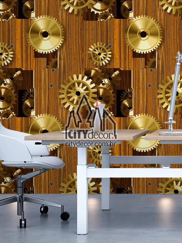 Papel de parede engrenagens de metal dourado