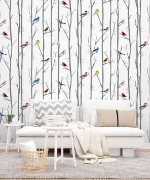 papel de parede passarinhos nos galhos