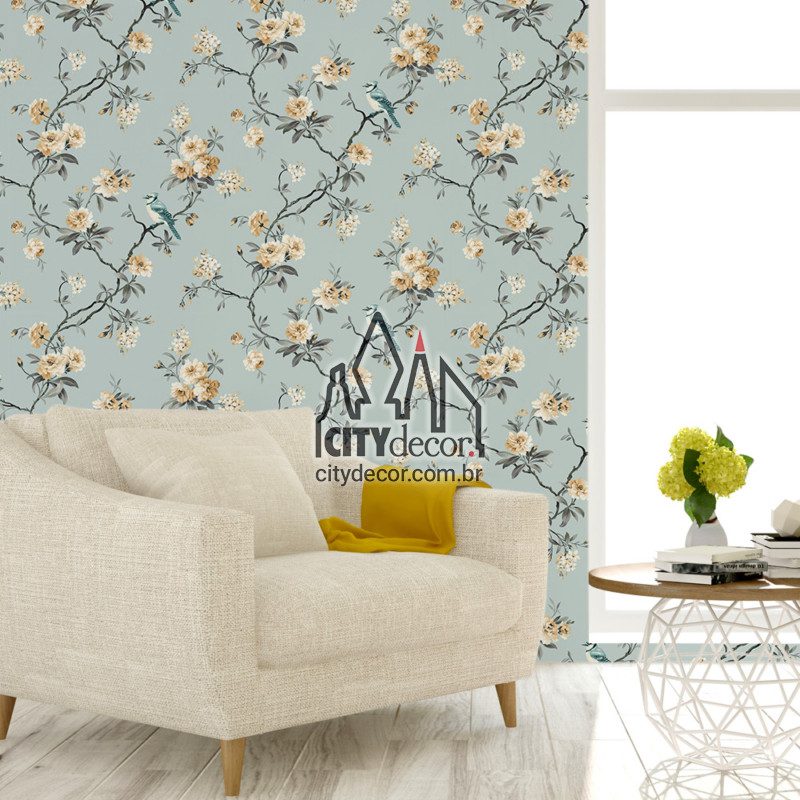 papel de parede galhos com flores - azul papel de parede galhos com flores - azul