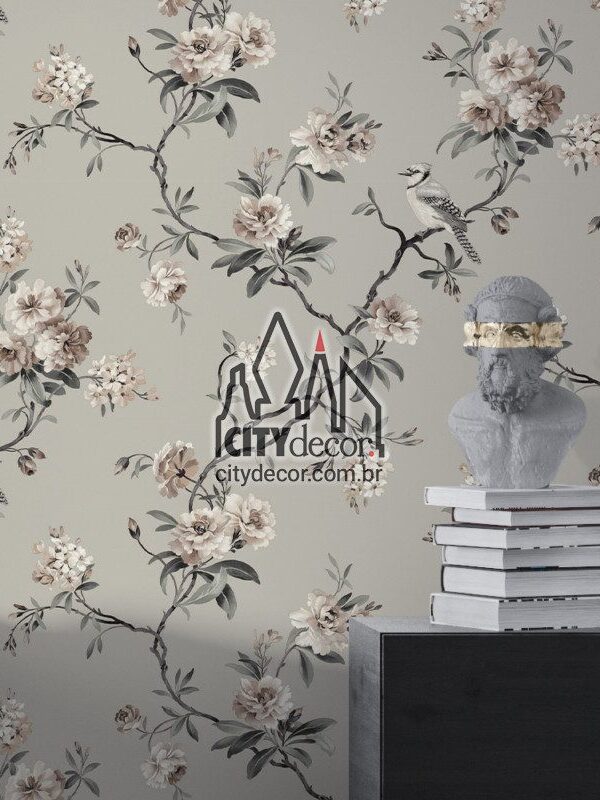papel de parede floral bege