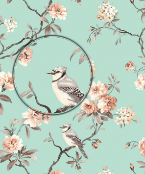 papel de parede floral com passarinhos