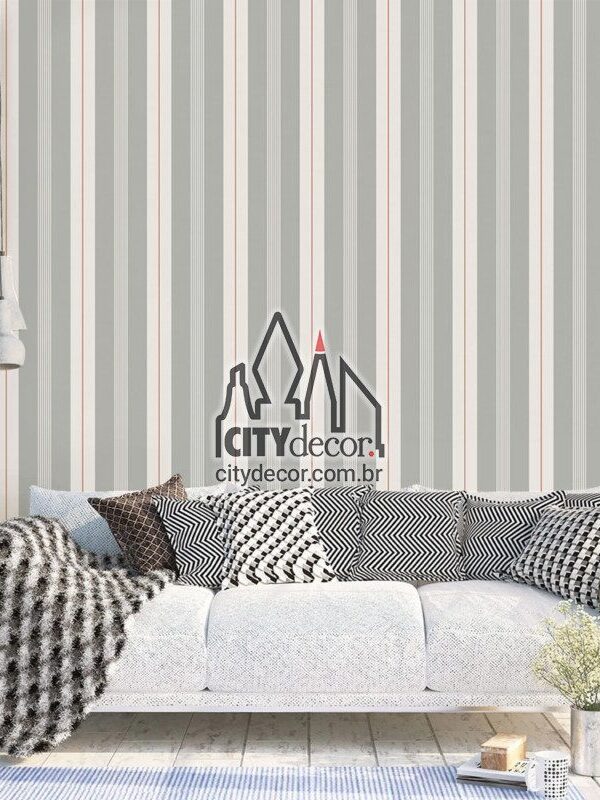 Papel de parede listrado clássico cinza e creme offwhite