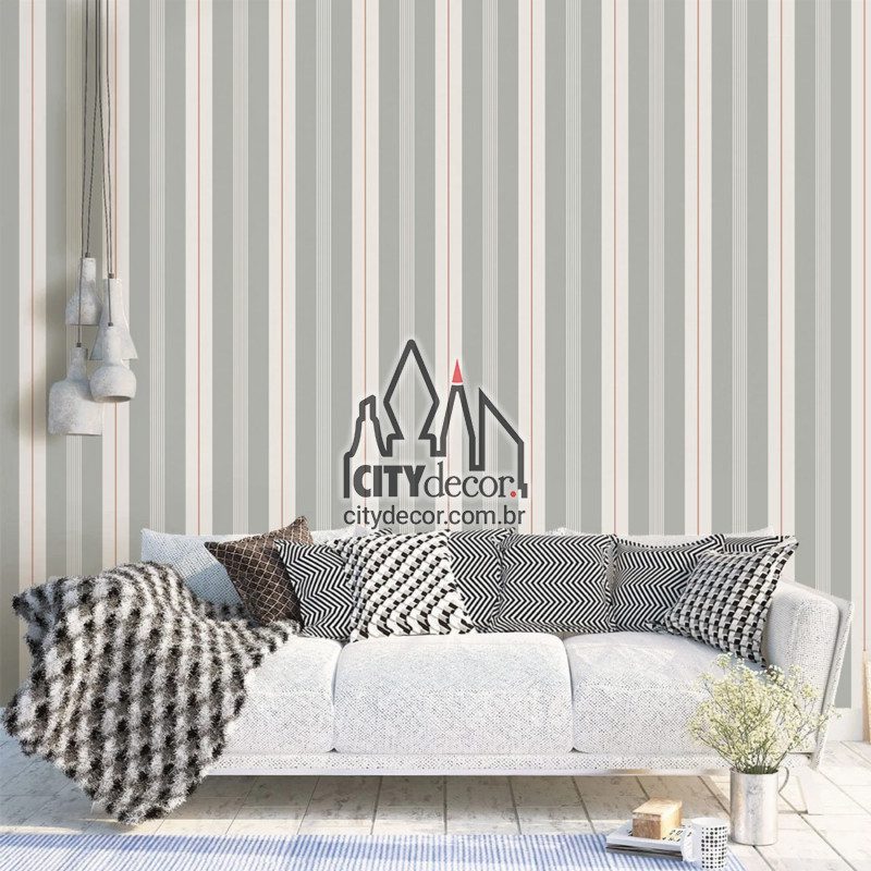 Adesivo papel de parede listrado porcelana cinza Papel de parede listrado clássico cinza e creme offwhite