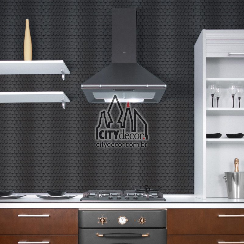 Papel de parede preto 3D para cozinha Papel de parede preto 3D para cozinha
