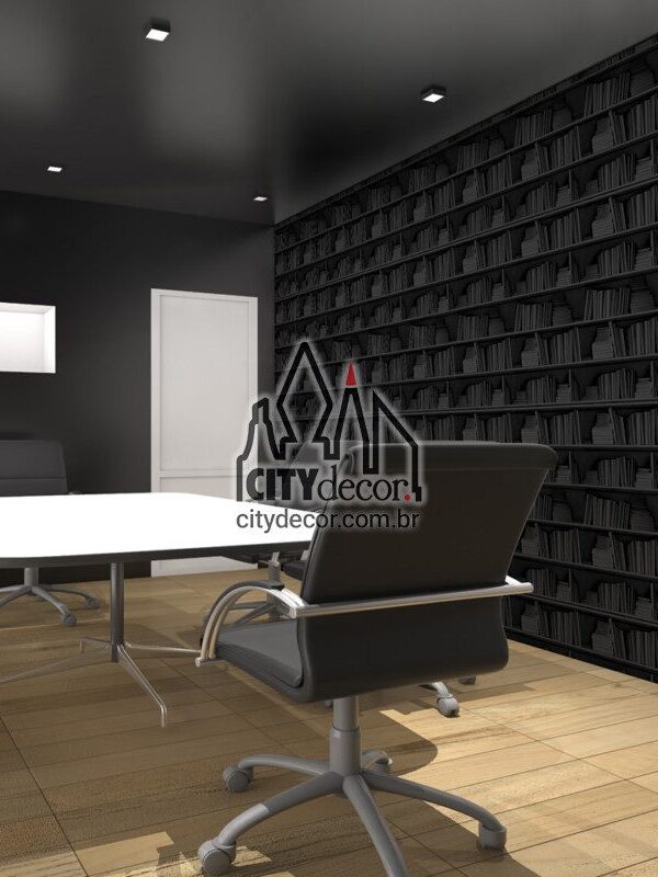 papel de parede preto 3D livros