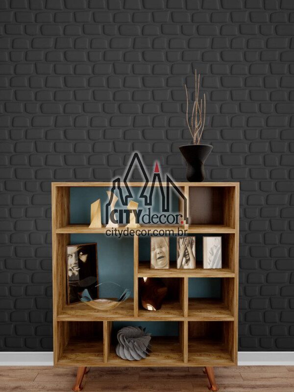 Papel de parede preto 3D tijolo
