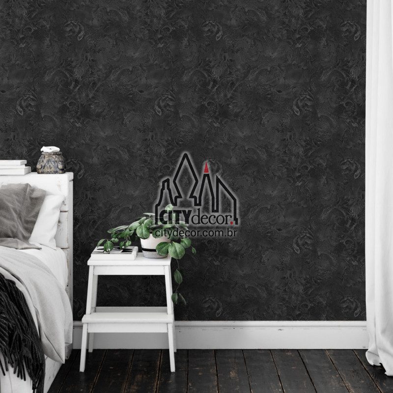 Papel de parede preto arabesco rústico Papel de parede preto arabesco rústico