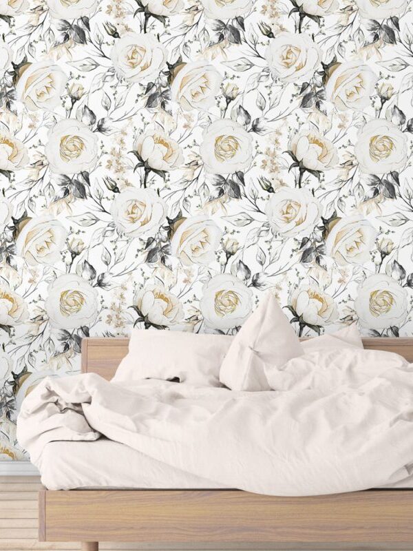 papel de parede rosas brancas